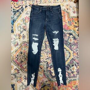 American Eagle 12 Long Super Hi Rise Jegging Distressed Skinny Jeans